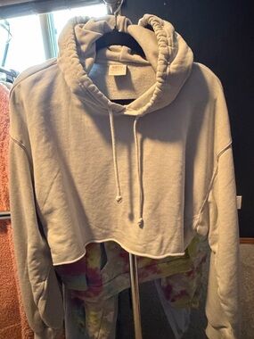 TNA Cropped Soft Green Hoodie with Drawstring